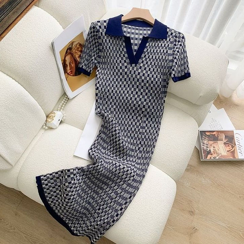 Winter Clothing H&M - Fashion Elegant Plaid Short Sleeve Knitted