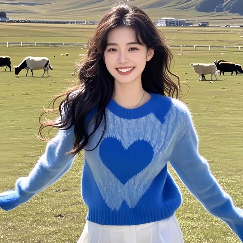 Fashion Blue Heart Knitted Swe - огляд і ціна Winter Clothing Trends For Women