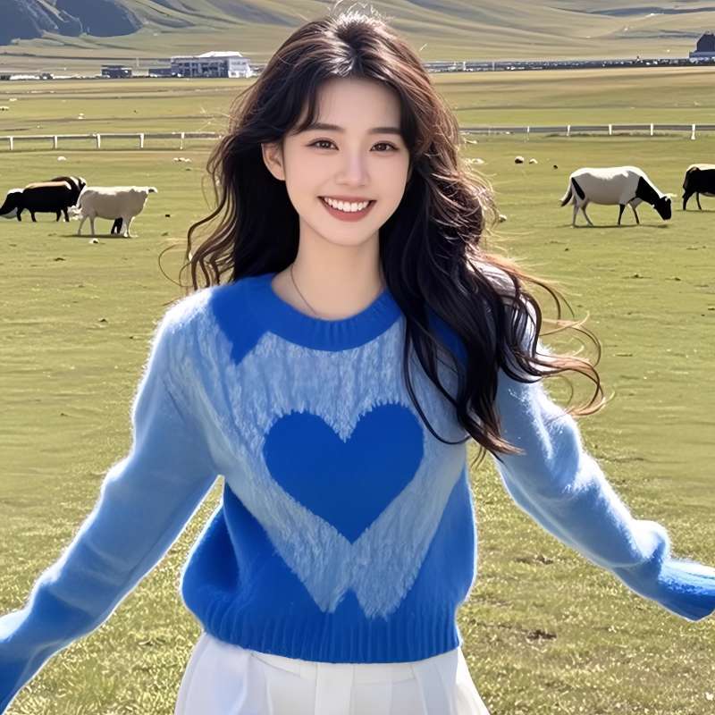 Fashion Blue Heart Knitted Swe - огляд і ціна Winter Clothing Trends For Women
