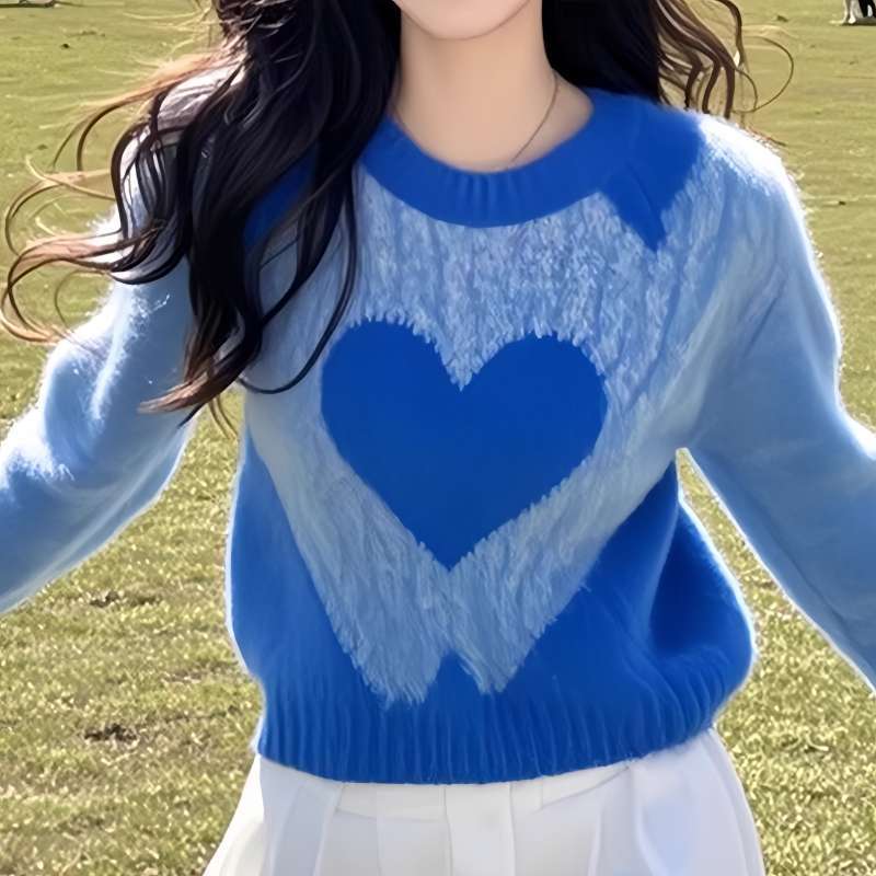 Fashion Blue Heart Knitted Swe - огляд і ціна Winter Clothing Trends For Women