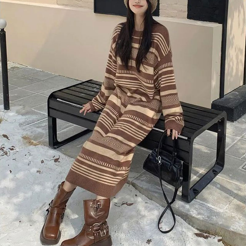 Vintage Striped Knitted Long D - огляд і ціна Winter Clothing H&M