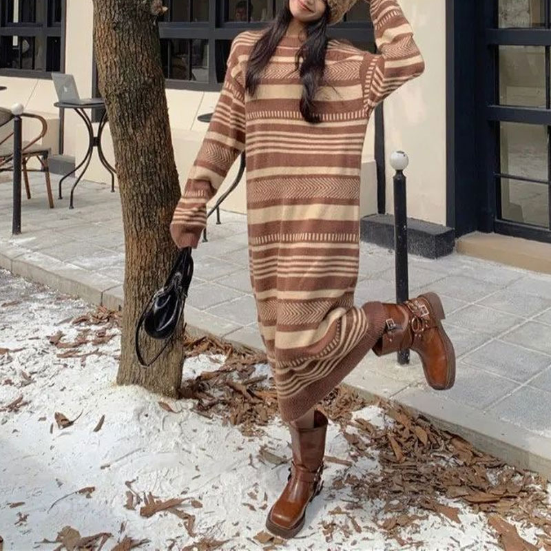 Vintage Striped Knitted Long D - огляд і ціна Winter Clothing H&M